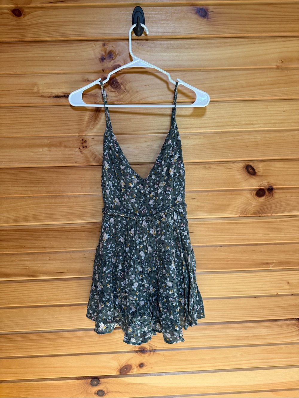 Storia Olive Green Floral Spaghetti Strap Romper